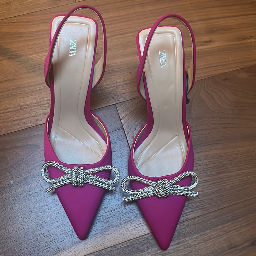 Zara Pink Crystal Bow Slingback Heels